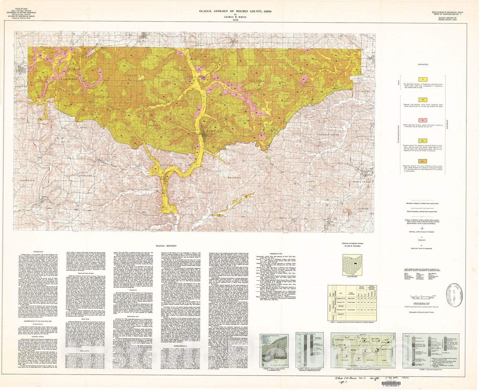 Map : Glacial geology of Holmes County, Ohio, 1973 Cartography Wall Art :