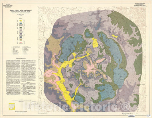 Map : Bedrock geology of the Serpent Mound cryptoexplosion structure, Adams, Highland, and Pike Counties, Ohio, 1975 Cartography Wall Art :