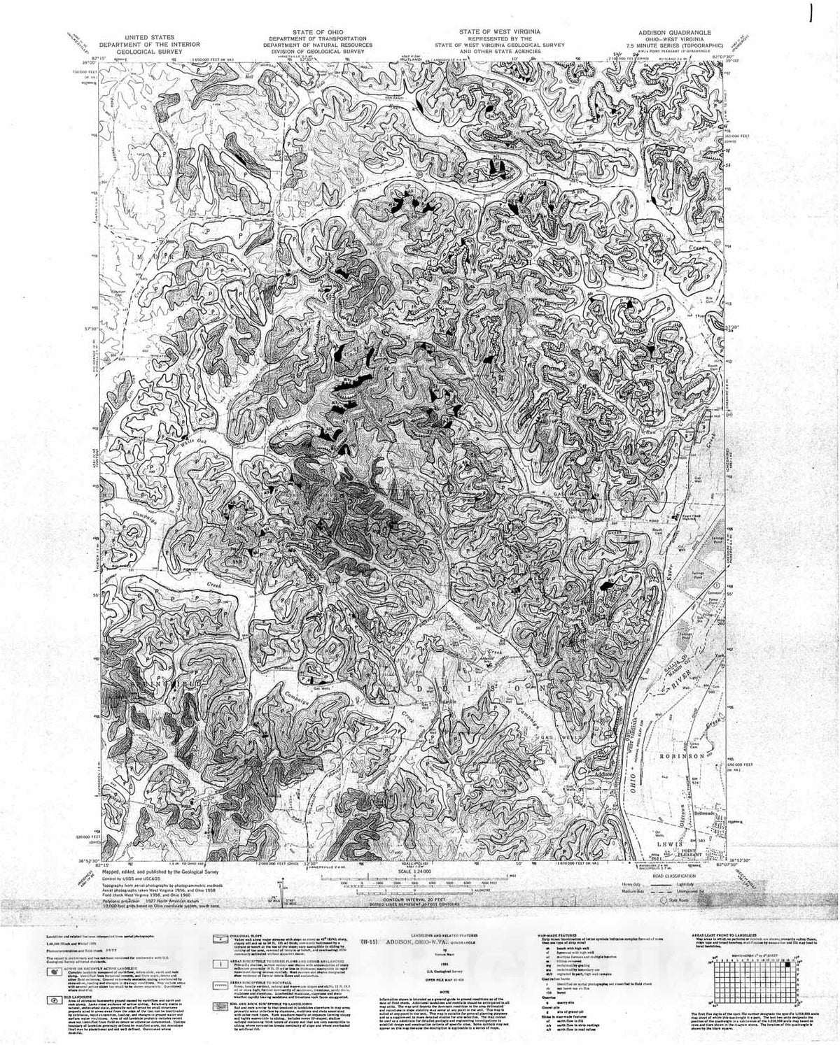 Map : Landslides and related features; Huntington, West Virginia, Ohio, Kentucky, one degree by two degree sheet, one985 Cartography Wall Art :