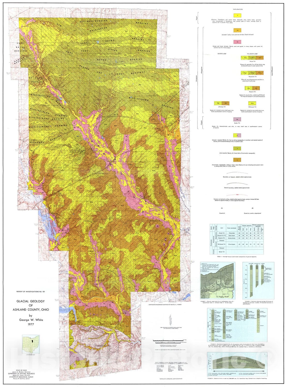 Map : Glacial geology of Ashland County, Ohio, 1977 Cartography Wall Art :