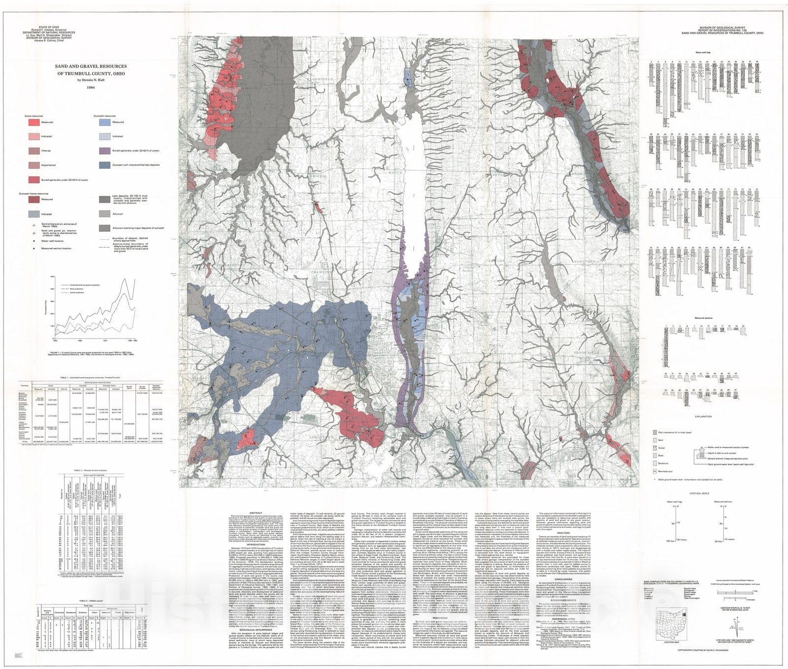 Map : Sand and gravel resources of Trumbull County, Ohio, 1984 Cartography Wall Art :