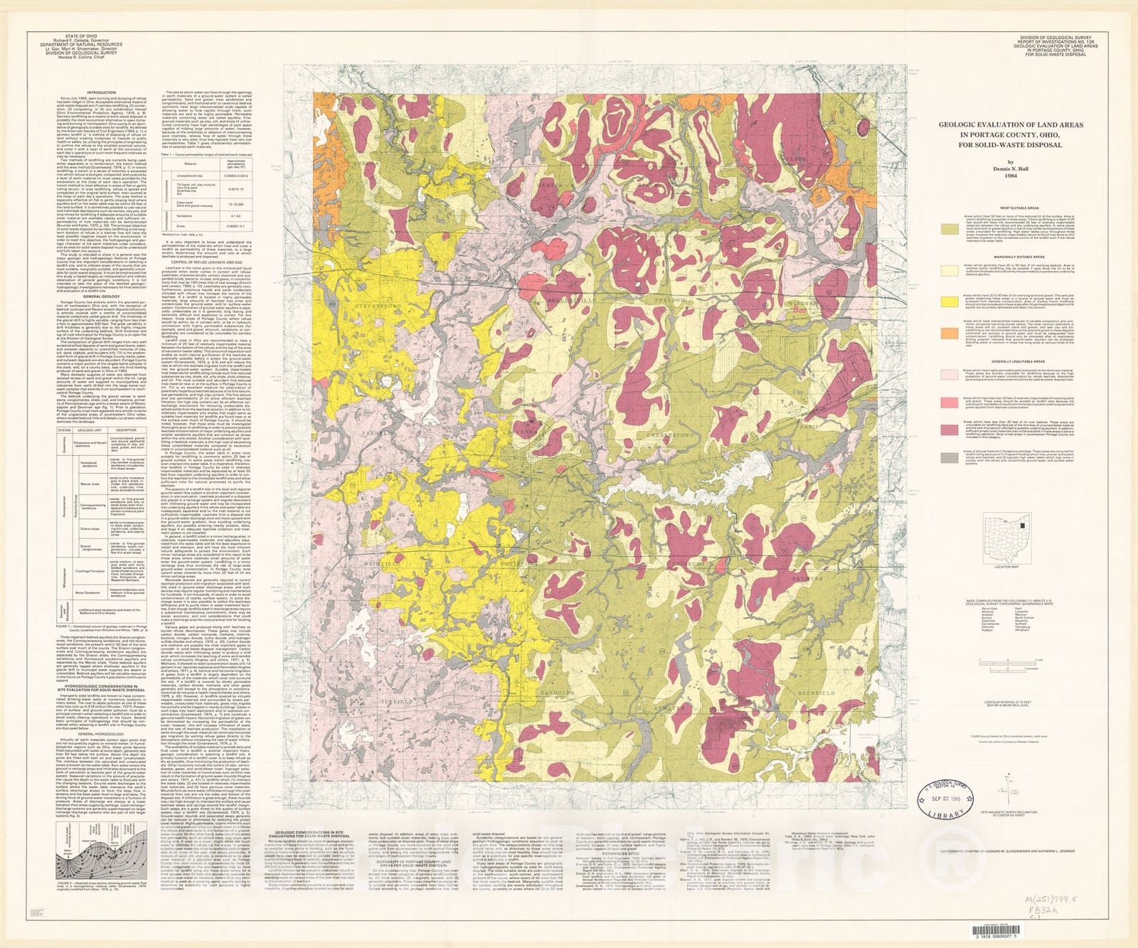Map : Geologic evaluation of land areas in Portage County, Ohio, for solid-waste disposal, 1984 Cartography Wall Art :