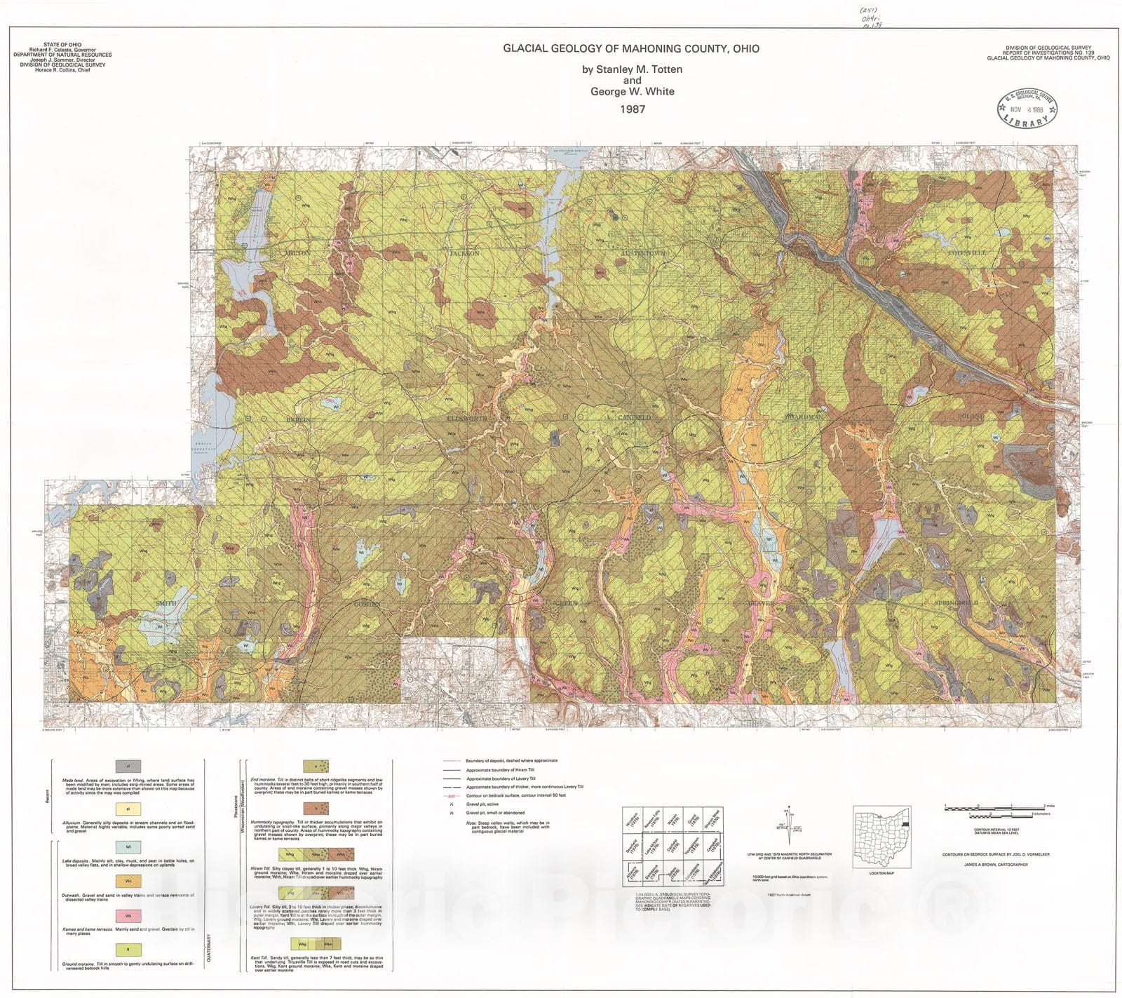 Map : Glacial geology of Mahoning County, Ohio, 1987 Cartography Wall Art :