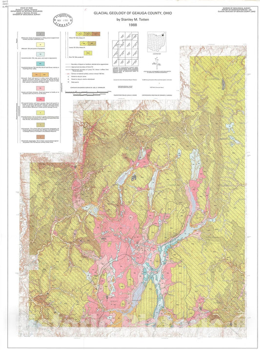 Map : Glacial geology of Geauga County, Ohio, 1988 Cartography Wall Art :