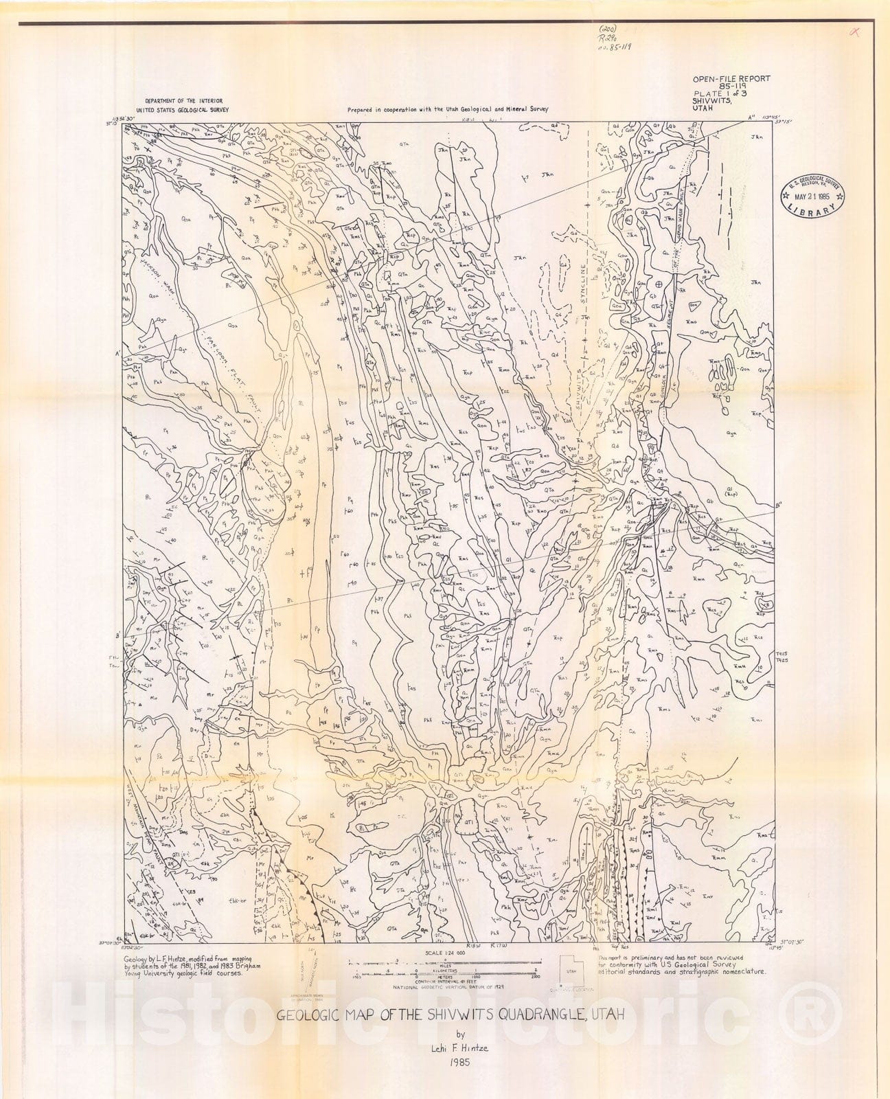 Map : Geologic map of the Shivwits and West Mountain Peak quadrangles Washington County, Utah, 1985 Cartography Wall Art :