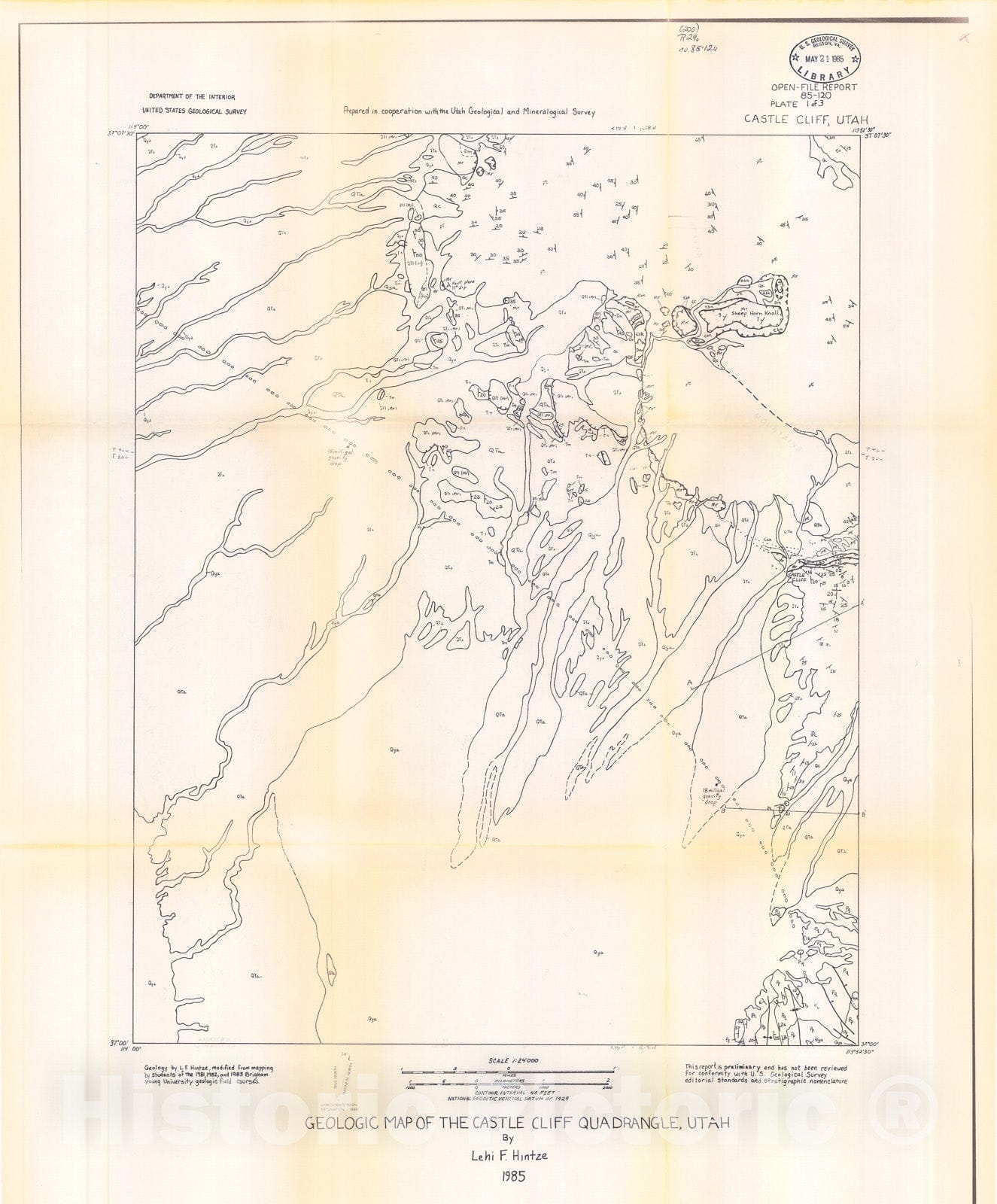 Map : Geologic map of the Castle Cliff and Jarvis Peak quadrangles, Washington County, Utah, 1985 Cartography Wall Art :