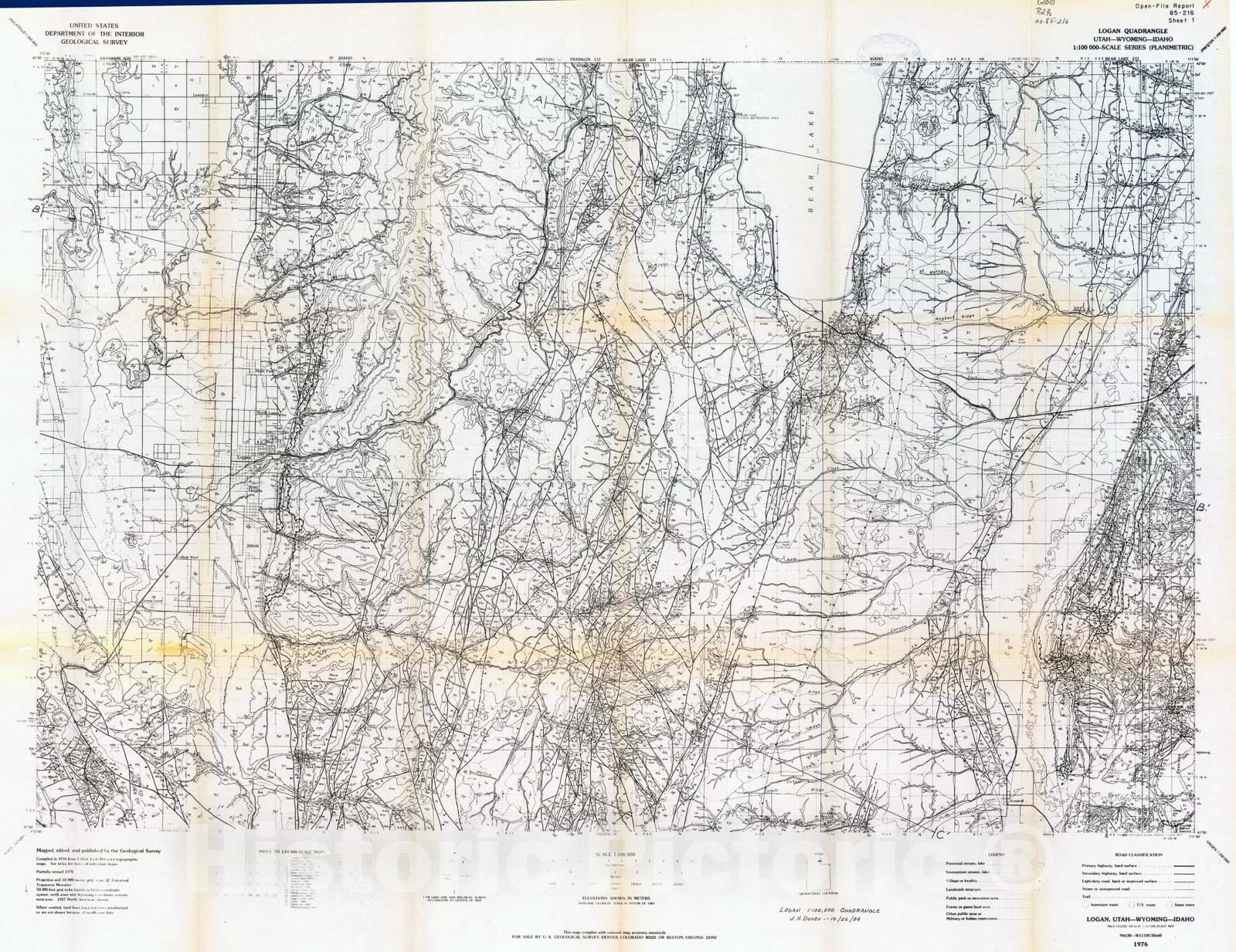 Map : Geologic map and structure sections of the Logan 30' x 60' quadrangle, Utah and Wyoming 1985, 1985 Cartography Wall Art :