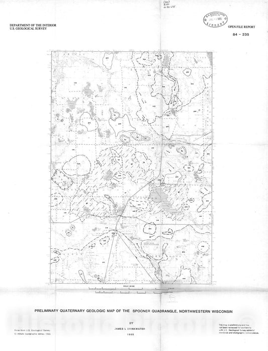 Map : Preliminary Quaternary geologic map of the Spooner quadrangle, northwestern Wisconsin, 1985 Cartography Wall Art :