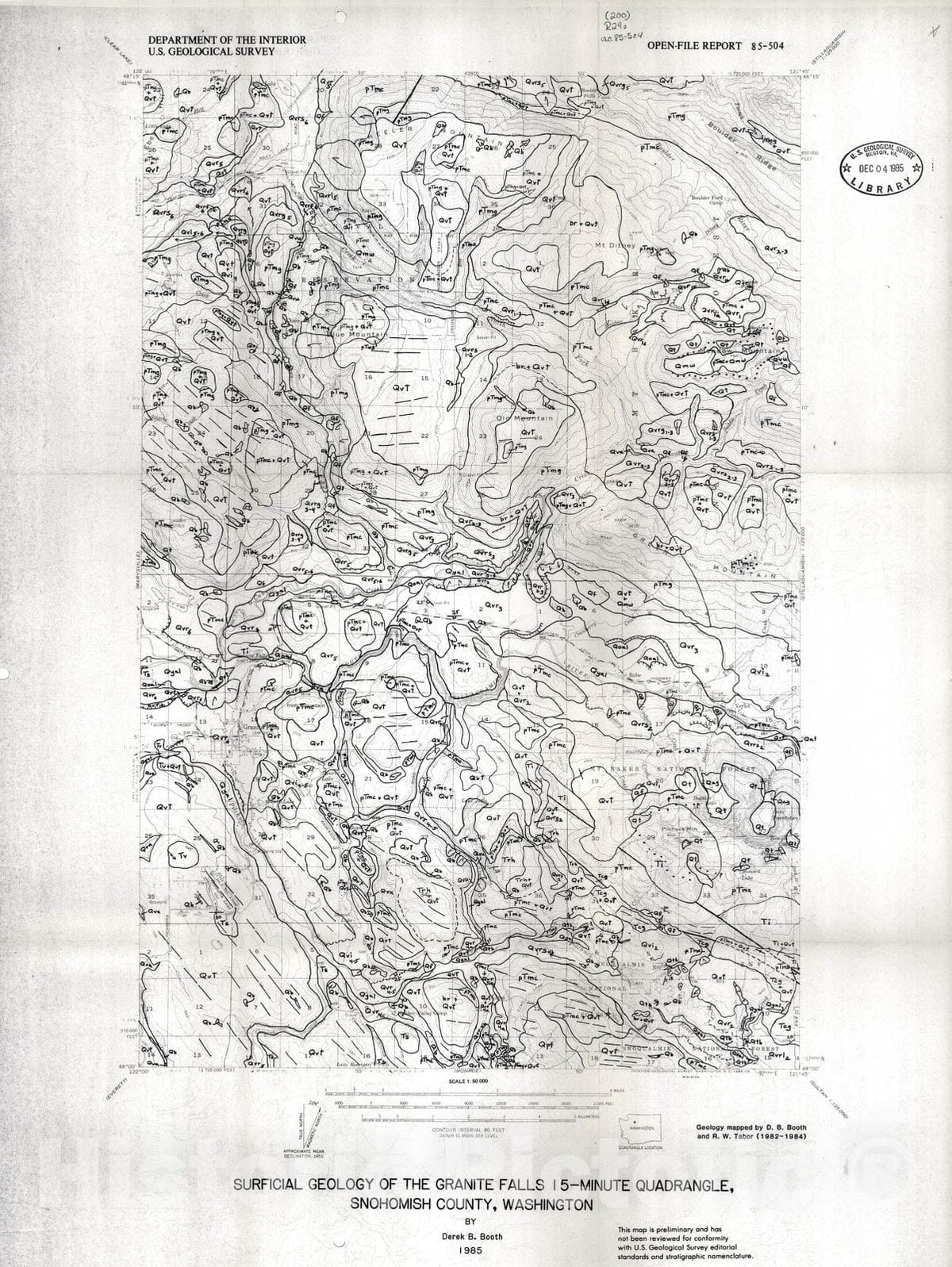 Map : Surficial geology of the Granite Falls fifteen minute quadrangle, Snohomish County, Washington, 1985 Cartography Wall Art :