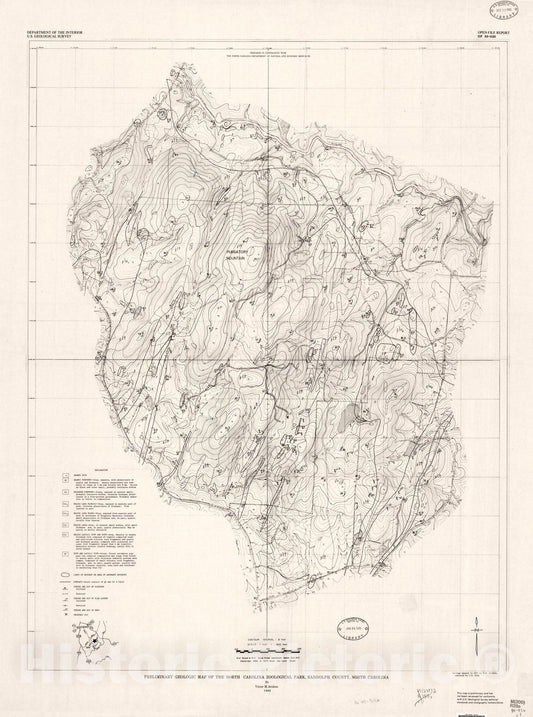Map : Preliminary geologic map of the North Carolina Zoological Park, Randolph County, North Carolina, 1985 Cartography Wall Art :