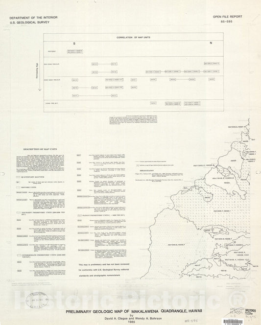 Map : Preliminary geologic map of Makalawena quadrangle, Hawaii, 1985 Cartography Wall Art :