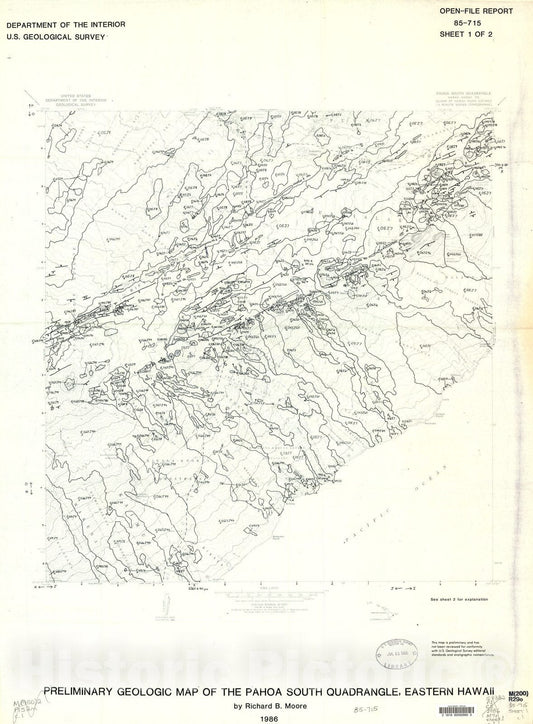 Map : Preliminary geologic map of Pahoa South quadrangle, eastern Hawaii, 1986 Cartography Wall Art :