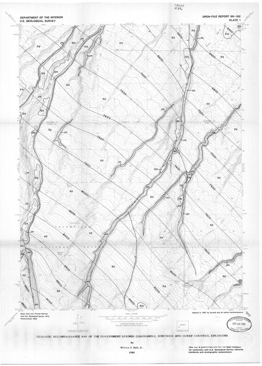 Map : Geologic reconnaissance map of the Government Springs quadrangle, Montrose and Ouray Counties, Colorado, 1986 Cartography Wall Art :