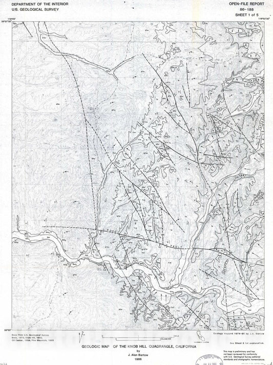 Map : Geologic map of the Knob Hill quadrangle, California, 1986 Cartography Wall Art :