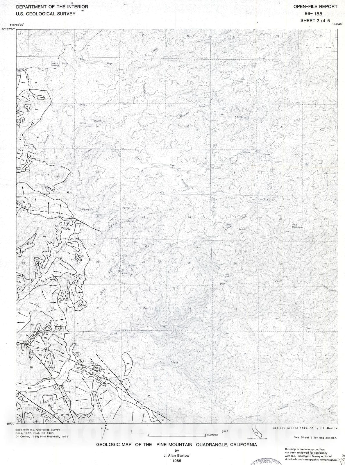Map : Geologic map of the Pine Mountain quadrangle, California, 1986 Cartography Wall Art :