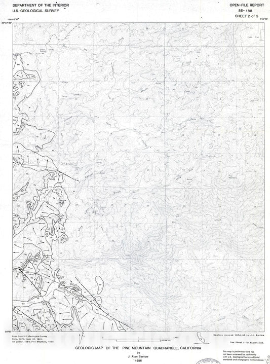 Map : Geologic map of the Pine Mountain quadrangle, California, 1986 Cartography Wall Art :