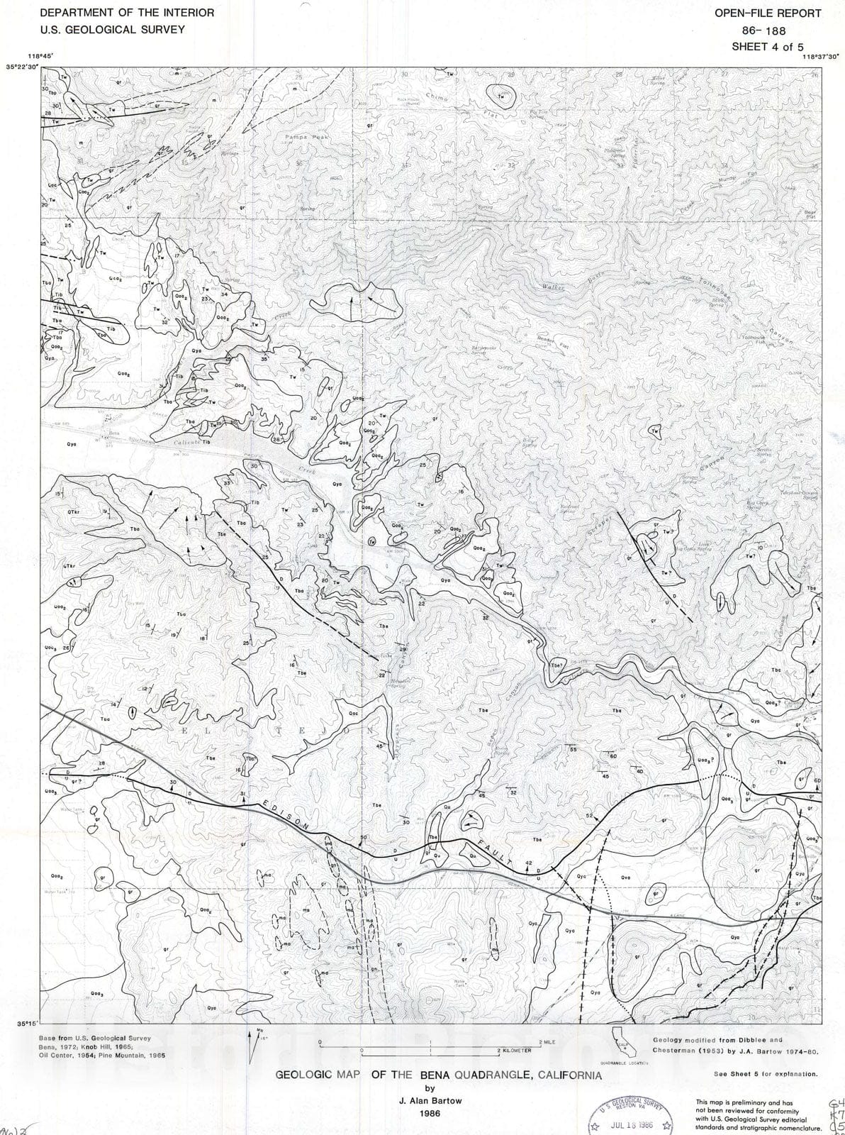 Map : Geologic map of the Bena quadrangle, California, 1986 Cartography Wall Art :