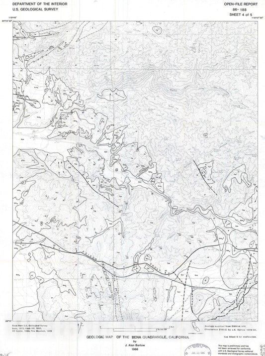 Map : Geologic map of the Bena quadrangle, California, 1986 Cartography Wall Art :