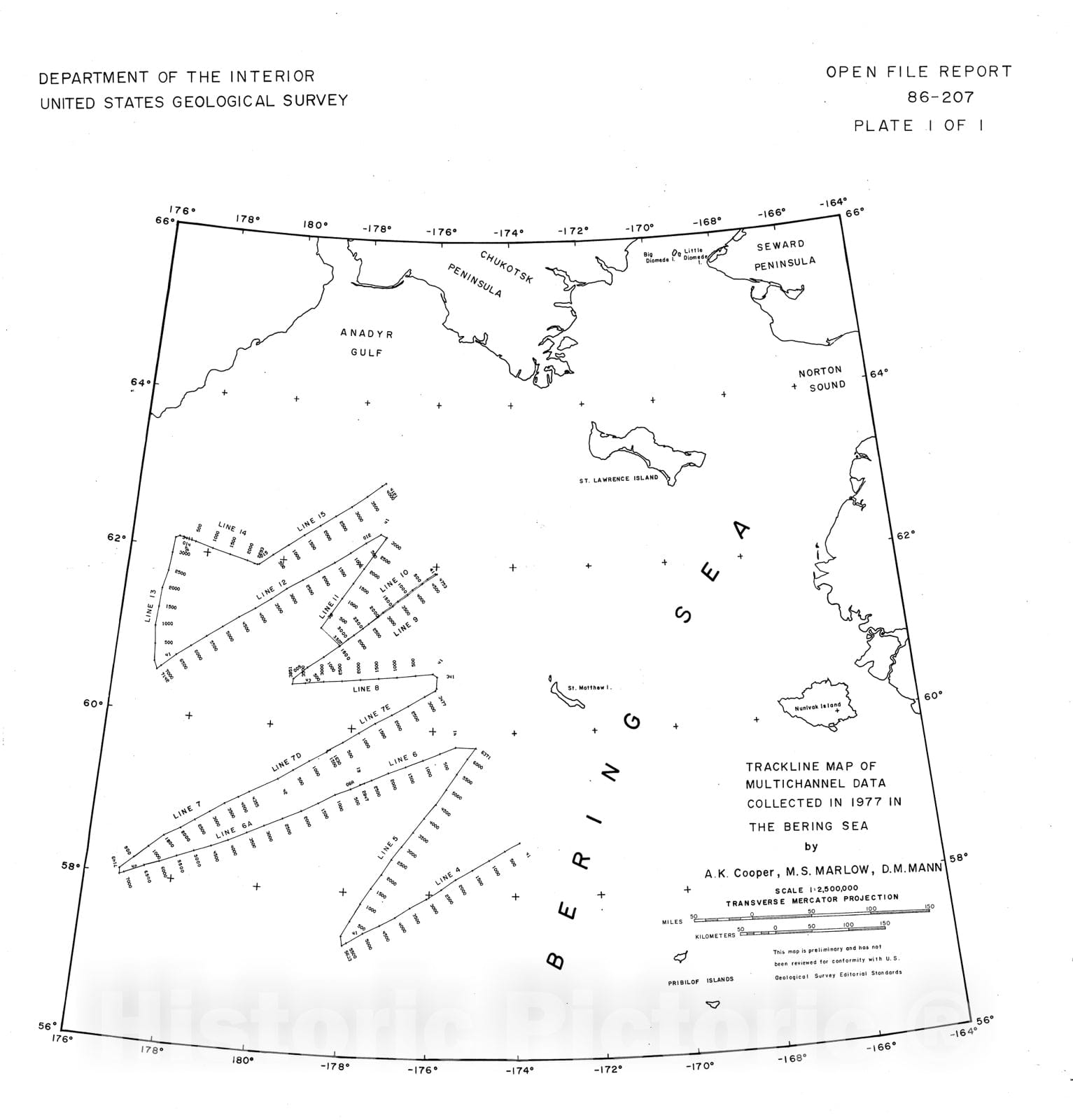 Map : Multichannel seismic-reflection profiles collected in 1977 in the northern Bering Sea, 1986 Cartography Wall Art :