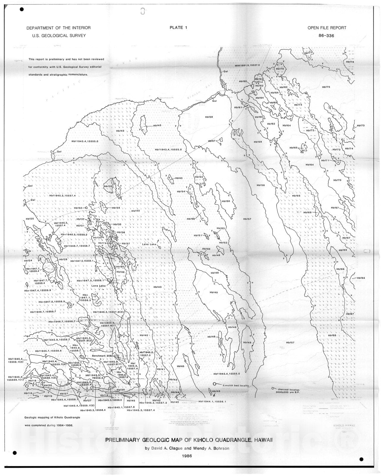 Map : Preliminary geologic map of Kiholo quadrangle, Hawaii, 1986 Cartography Wall Art :
