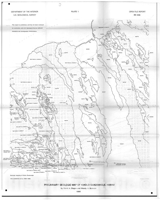 Map : Preliminary geologic map of Kiholo quadrangle, Hawaii, 1986 Cartography Wall Art :