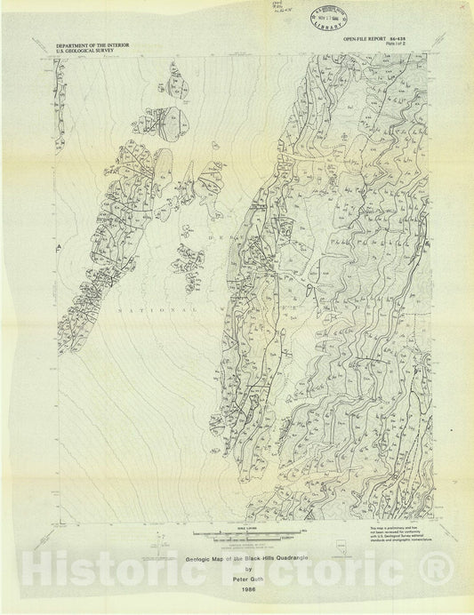Map : Bedrock geologic map of the Black Hills 1:24,000 quadrangle, Nevada, 1986 Cartography Wall Art :