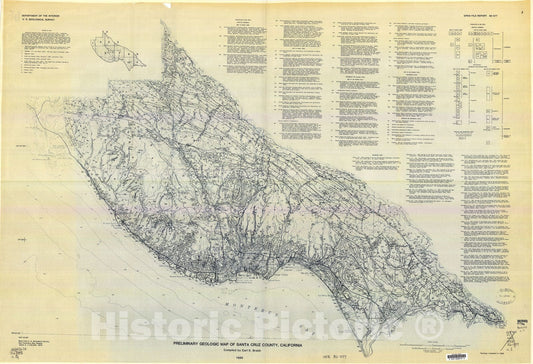 Map : Preliminary geologic map of Santa Cruz County, California, 1986 Cartography Wall Art :