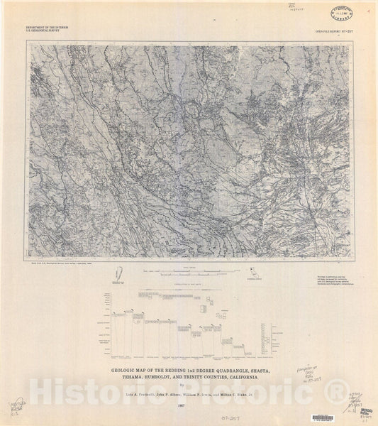 Map : Geologic map of the Redding one x two degree quadrangle, Shasta, Tehama, Humboldt, and Trinity Counties, California, one987 Cartography Wall Art :