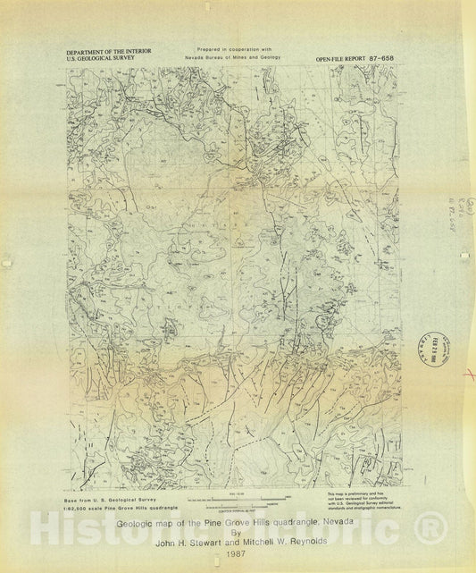 Map : Geologic map of the Pine Grove Hills quadrangle, Lyon County, Nevada, 1987 Cartography Wall Art :