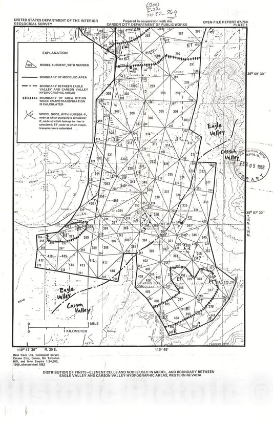 Map : Simulated changes in ground-water flow caused by hypothetical pumping in southeastern Carson City, Nevada, 1988 Cartography Wall Art :