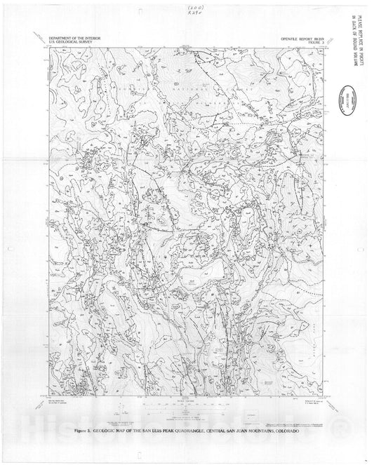 Map : Preliminary geology of the San Luis Peak quadrangle and adjacent areas San Juan volcanic field, southwestern Colorado, 1988 Cartography Wall Art :
