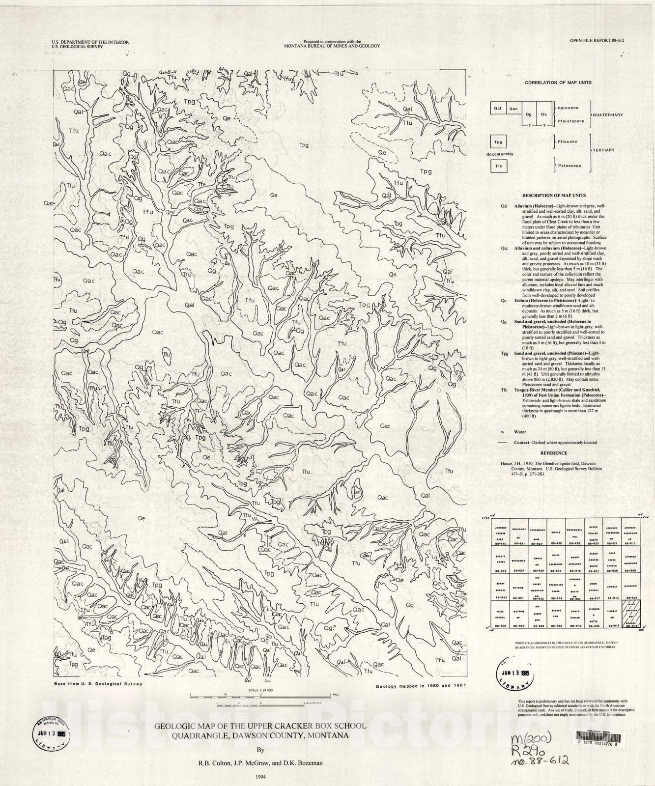 Map : Geologic map of the Upper Cracker Box School quadrangle, Dawson County, Montana, 1994 Cartography Wall Art :