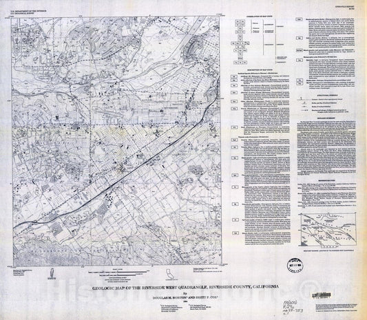 Map : Geologic map of the Riverside West quadrangle, Riverside County, California, 1994 Cartography Wall Art :