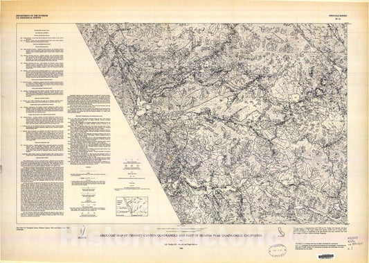 Map : Geologic map of Chimney Canyon quadrangle and part of Huasna Peak quadrangle, California, 1989 Cartography Wall Art :