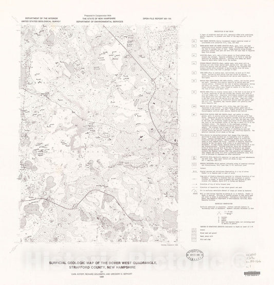 Map : Surficial geologic map of the Dover West quadrangle, Strafford County, New Hampshire, 1989 Cartography Wall Art :