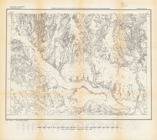 Map : Geologic map of the Glasgow one degree x 30' quadrangle, Valley and McCone Counties, Montana, one989 Cartography Wall Art :