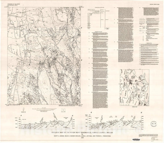 Map : Geologic map of the Windy Point quadrangle, Harney County, Oregon, 1989 Cartography Wall Art :