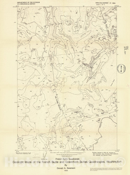 Map : Geologic maps of the French Butte and Greenhorn Buttes quadrangles, Washington, 1989 Cartography Wall Art :