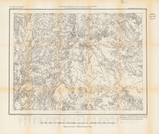 Map : Geologic map of the Opheim 30' x 60' quadrangle, Valley and Daniels Counties, Montana, 1989 Cartography Wall Art :
