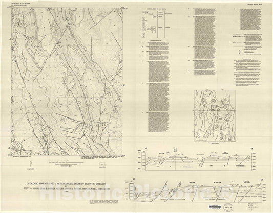 Map : Geologic map of The V quadrangle, Harney County, Oregon, 1989 Cartography Wall Art :