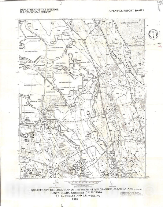 Map : Quaternary geologic map of the Milpitas quadrangle, Alameda and Santa Clara Counties, California, 1989 Cartography Wall Art :
