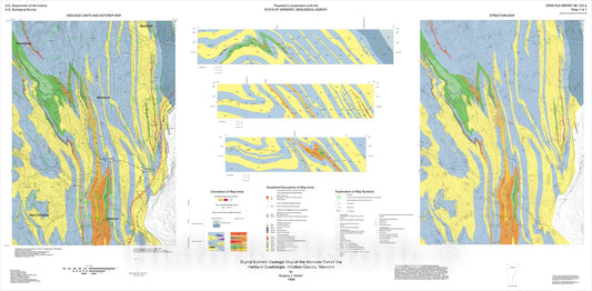 Map : Digital bedrock geologic map of the Vermont part of the Hartland quadrangle, Windsor County, Vermont, 1998 Cartography Wall Art :