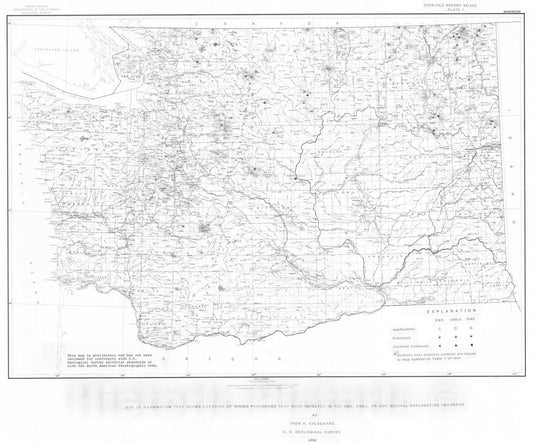 Map : Mining properties in Washington that were involved in the DMA, DMEA, or OME Mineral Exploration Programs, 1950-1974, 1998 Cartography Wall Art :