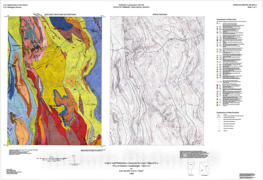 Map : Digital bedrock geologic map of the Mount Carmel quadrangle, Vermont, 1998 Cartography Wall Art :