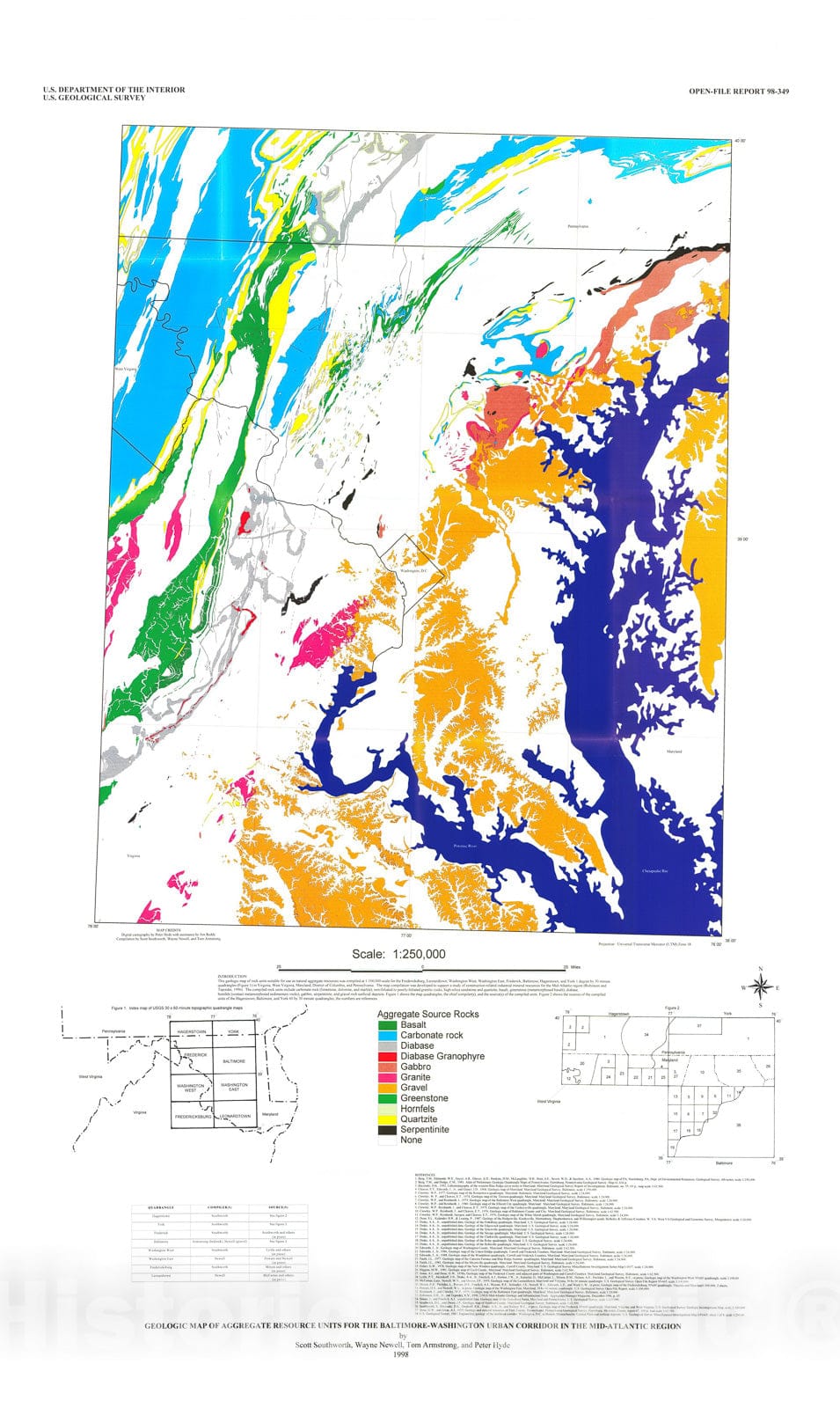 Map : Geologic map of aggregate resource units for the Baltimore-Washington urban corridor in the mid-Atlantic region, 1998 Cartography Wall Art :