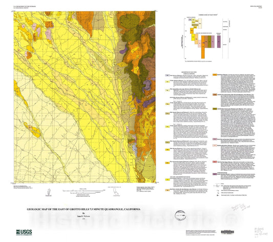 Map : Geologic map of the East of Grotto Hills quadrangle, California, 1998 Cartography Wall Art :