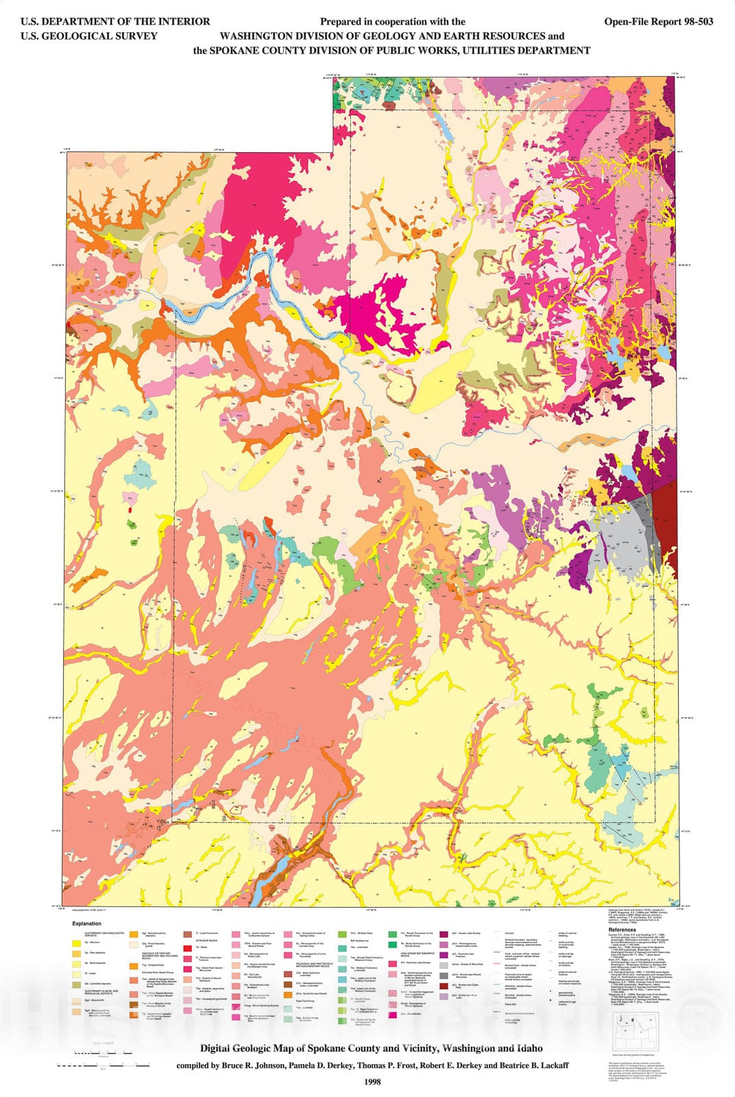 Map : Digital geologic map of Spokane County and vicinity, Washington and Idaho, 1998 Cartography Wall Art :