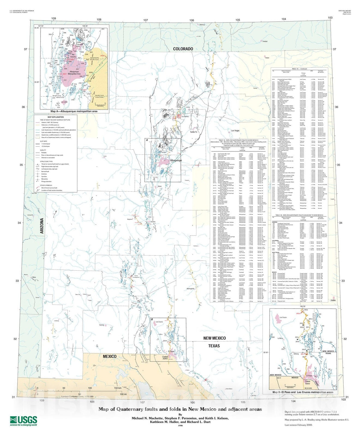 Map : Map and data for Quaternary faults and folds in New Mexico, 1998 Cartography Wall Art :