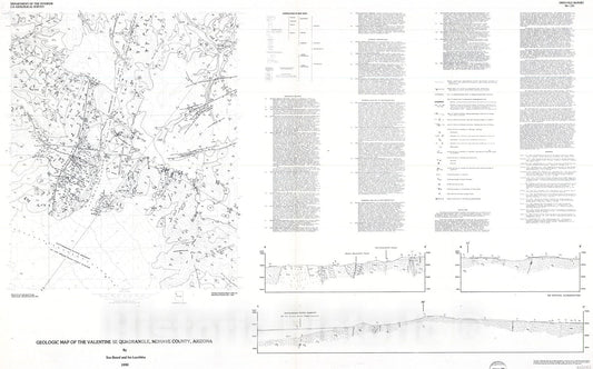 Map : Geologic map of the Valentine SE quadrangle, Mohave County, Arizona, 1990 Cartography Wall Art :