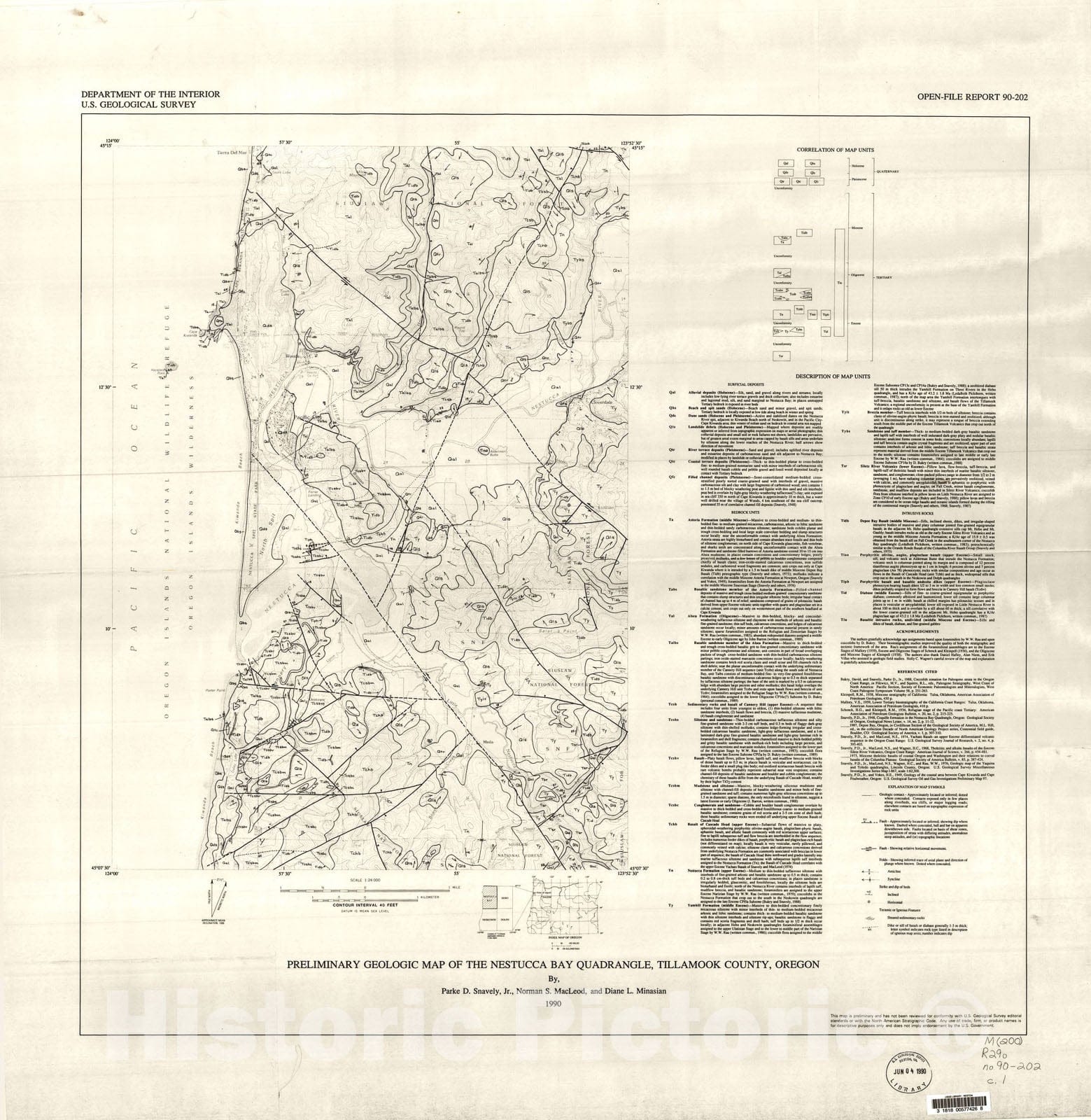 Map : Preliminary geologic map of the Nestucca Bay quadrangle, Tillamook County, Oregon, 1990 Cartography Wall Art :